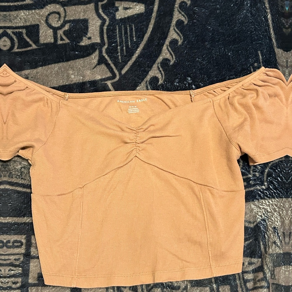 American Eagle Outfitters Orange Ruched Crop Blouse